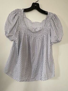 Tommy Hilfiger Floral Puff Sleeve Peasant Top Medium White Cottagecore Feminine